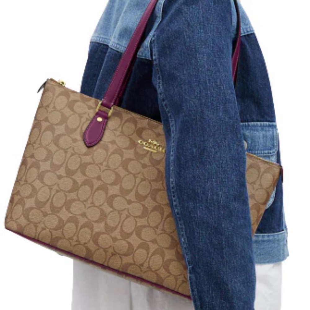 Coach Brown and Purple Women's Tote Bag - Picture 4 of 6